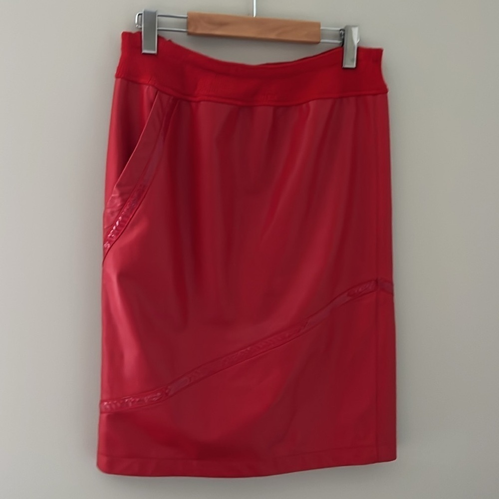 Red Faux Leather Pencil Skirt Women’s Size Unknown Knee Length